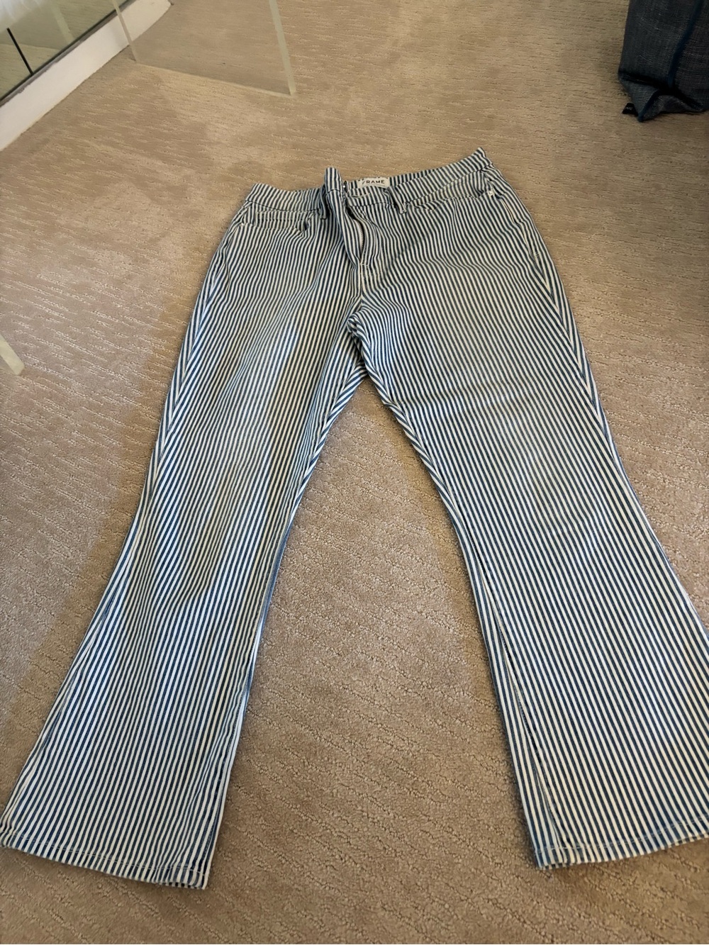 Frame Denim Blue & White Striped Ankle Jeans